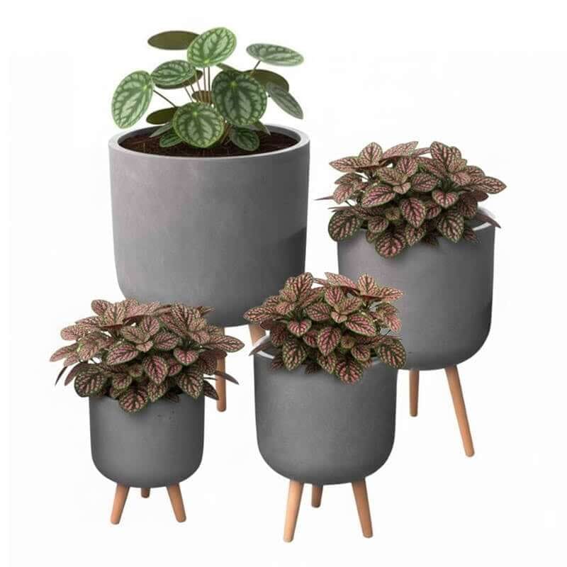 กระถางไฟเบอร์ซีเมนต์พร้อมขาไม้ ARTGARDEN & DECOR PFCL-0029AGR DIA 44*44*79 CM. สีเทา_2